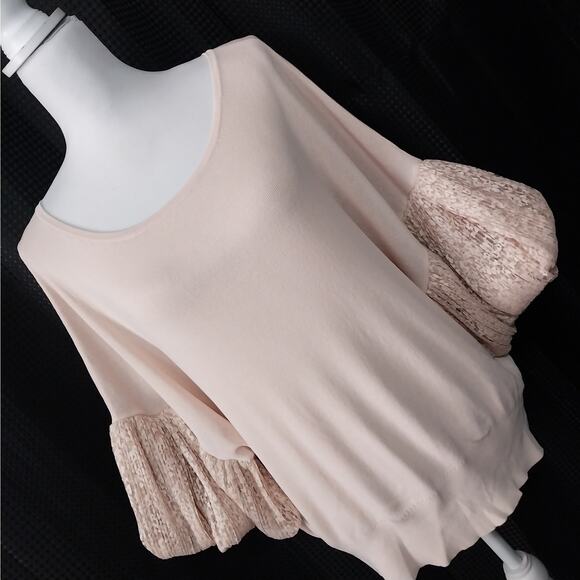 EXPRESS! ANTIQUE SHELL PINK KNIT TOP, BLOUSON BALLOON LACE SLEEVES! SZ XL - Picture 8 of 8